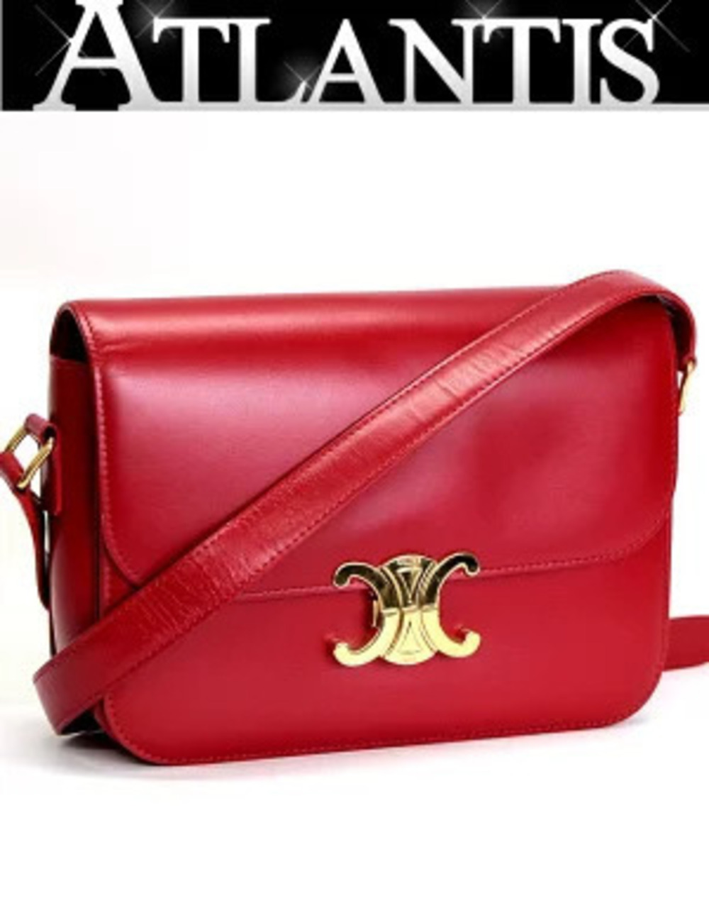 Celine Triomphe Shoulder Bag Leather Red